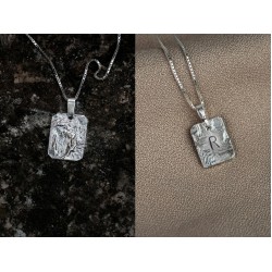 Stamped initial necklace Sterling silver pendant necklace with initial, Square pendant hammered necklace Layered silver necklace with letter MairBerlin