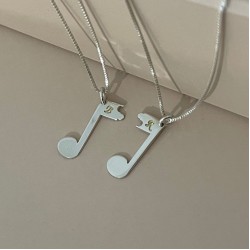 Music Note Necklace for Couples, Engraved Matching Pendant, Couple Engraved Initials, Couples Gift LeimansDesign